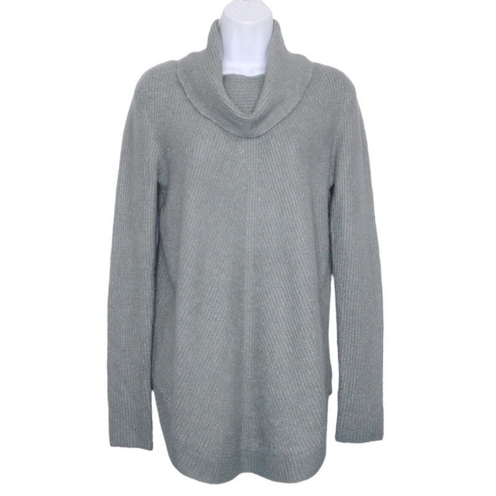 Tahari Sweater Medium Green Tunic Cowl Neck‎ Long Sleeve Knit Casual